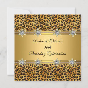 Invitación Cumpleaños Leopardo 50 Cumpleaños Rico Elegante Or