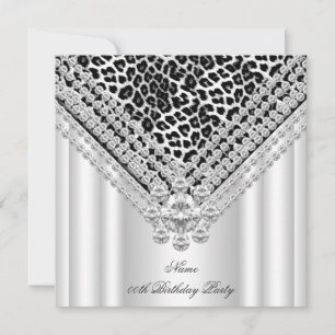 Invitación Cumpleaños Leopardo Negro Blanco Brillante Diamant
