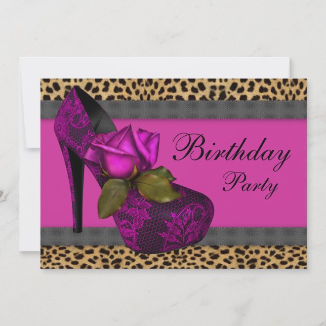 Invitación Cumpleaños Leopardo Rosa Fucsia Elegante Rosa (Anverso)