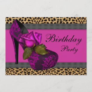 Invitación Cumpleaños Leopardo Rosa Fucsia Elegante Rosa