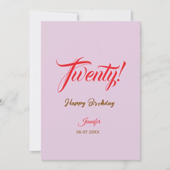 Invitación cumpleaños letra twenty20 agregar nombre fecha año (Anverso)