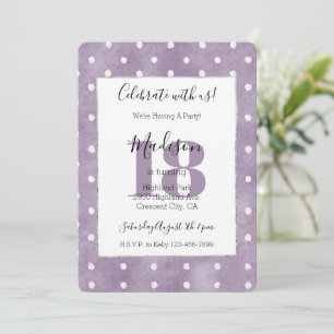 Invitación Cumpleaños Lila con Lunares Blancos Femenino