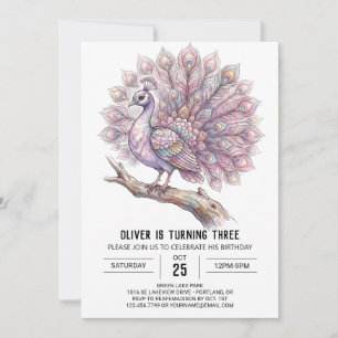 Invitación Cumpleaños Lila Pavo Real