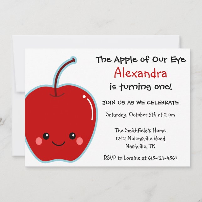 Invitación Cumpleaños lindo de Apple (Anverso)