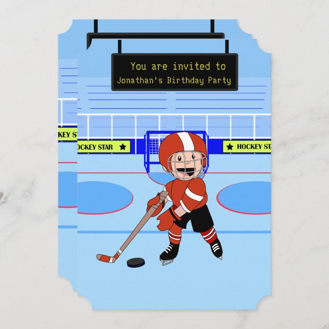 Invitación Cumpleaños lindo de la estrella del hockey sobre (Anverso / Reverso)