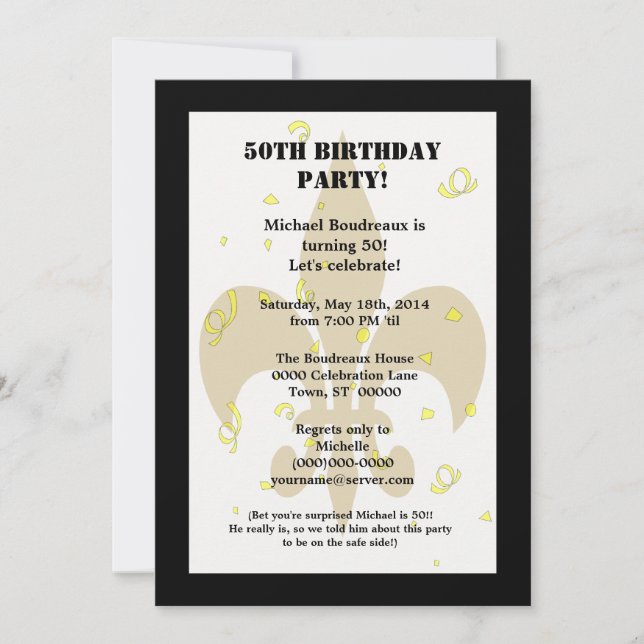 Invitación Cumpleaños lindo de la sorpresa del oro del negro (Anverso)