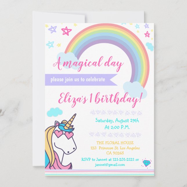 Invitación Cumpleaños lindo de los chicas del arco iris de la (Anverso)