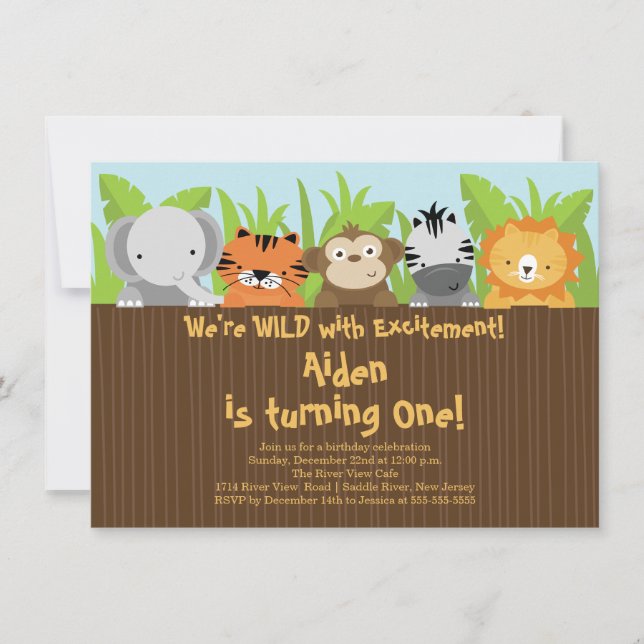 Invitación Cumpleaños lindo de los niños de los animales del (Anverso)