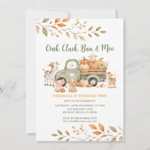 Invitación Cumpleaños lindo de Oink, Cluck, Baa y Moo Fall Fa