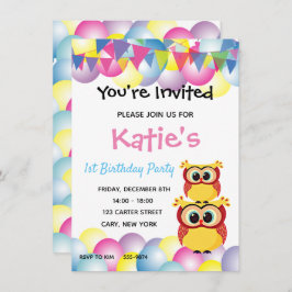 Invitación Cumpleaños lindo del búho del bebé de los niños