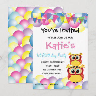 Invitación Cumpleaños lindo del búho del bebé de los niños