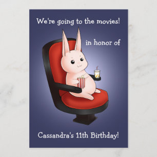 Invitación cumpleaños lindo del conejito en el cine