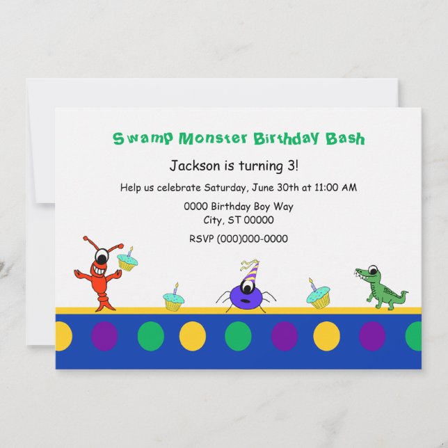 Invitación Cumpleaños lindo del niño de Cajun del monstruo (Anverso)