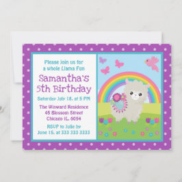 Invitación Cumpleaños Lindo Llama Floral de Primavera y Arcoí