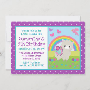 Invitación Cumpleaños Lindo Llama Floral de Primavera y Arcoí