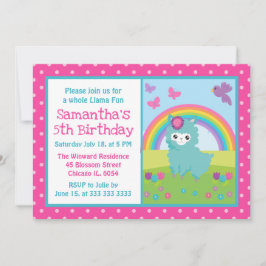 Invitación Cumpleaños Lindo Llama Floral Primavera Verde Acua