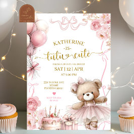 Invitación Cumpleaños lindo tutú de osito coquette con lazo r