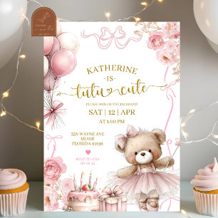 Invitación Cumpleaños lindo tutú de osito coquette con lazo r