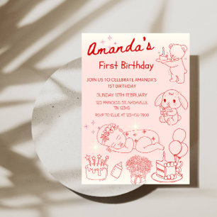 Invitación Cumpleaños Line Art Fiesta de cumpleaños de niña 1