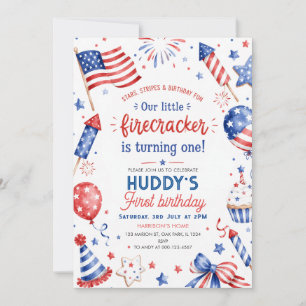 Invitación Cumpleaños Little Firecracker 4 de Julio 1er