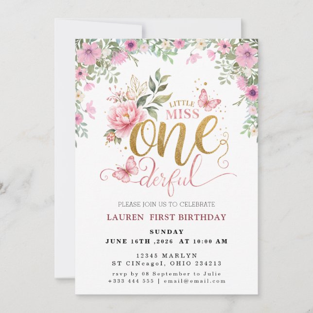 Invitación Cumpleaños Little Miss ONEderful (Anverso)