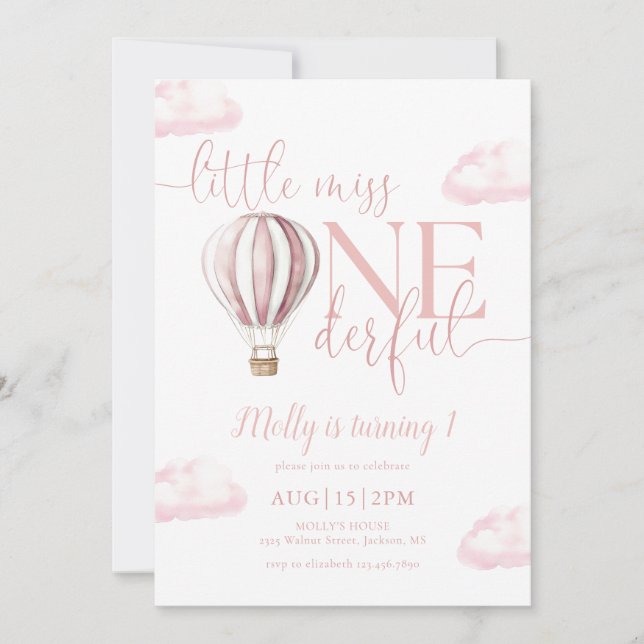 Invitación Cumpleaños Little Miss Onederful Pink Balloon 1 (Anverso)