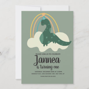 Invitación Cumpleaños Lluvia de Colores Dinosaurio Dibujado a