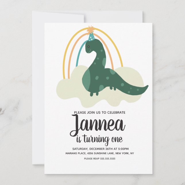 Invitación Cumpleaños Lluvia de Dinosaurios Dibujados a Mano  (Anverso)
