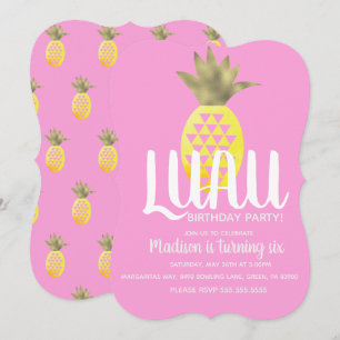 Invitación Cumpleaños LUAU de Piña de Cualquier Edad de Papel