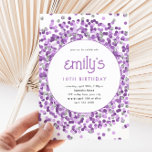 Invitación Cumpleaños lúdico de Confetti Purpurina Púrpura<br><div class="desc">Esta divertida invitación a la fiesta de cumpleaños de purpurinas de confetti incluye un purpurina brillante de oro falso y el texto de su personalizado. Hay opciones adicionales para texto y diseño disponibles si elige un personalizar más detallado.</div>