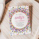 Invitación Cumpleaños lúdico de Purpurina de oro Rainbow Conf<br><div class="desc">Esta divertida invitación a la fiesta de cumpleaños de purpurinas de confetti incluye un purpurina brillante de oro falso y el texto de su personalizado. Hay opciones adicionales para texto y diseño disponibles si elige un personalizar más detallado.</div>