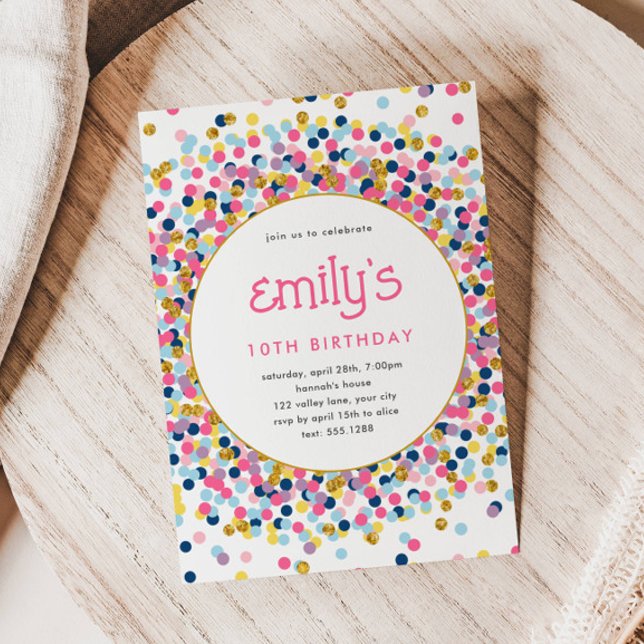 Invitación Cumpleaños lúdico de Purpurina de oro Rainbow Conf (Subido por el creador)