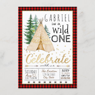 Invitación Cumpleaños Lumberjack Wild One Tribal TeePee