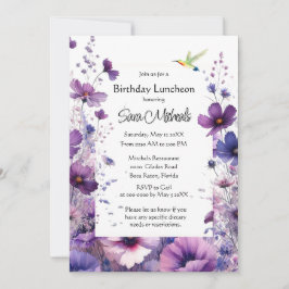 Invitación Cumpleaños Luncheon Morado Hibiscus Flower