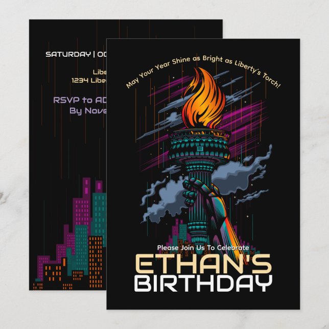 Invitación Cumpleaños luz de la libertad (Anverso / Reverso)