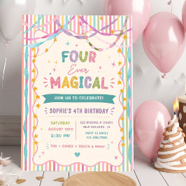Invitación Cumpleaños Mágico Colorido Cuatro Listas Cinta Par