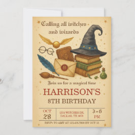 Invitación Cumpleaños Mágico de Brujas y Hechiceros