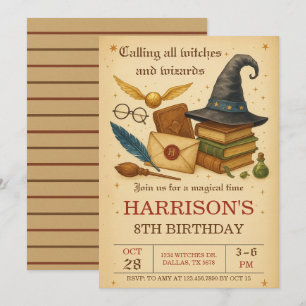 Invitación Cumpleaños Mágico de Brujas y Hechiceros