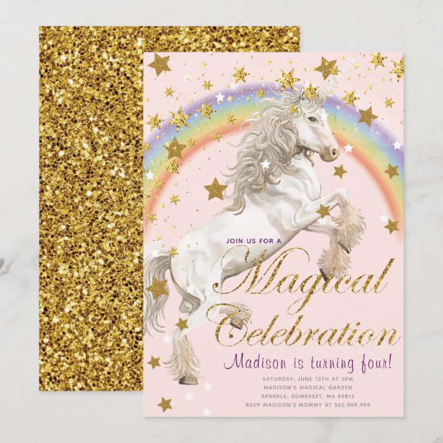 Invitación Cumpleaños mágico de Fiesta de Ilustracion de Unic (Anverso / Reverso)