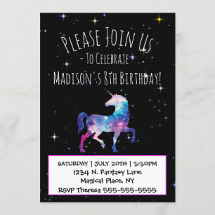 Invitación Cumpleaños mágico de galaxia unicornio