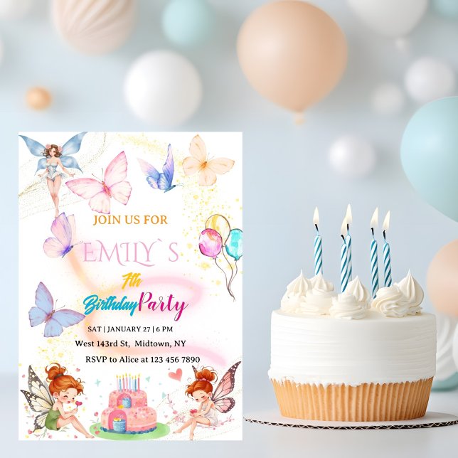 Invitación Cumpleaños mágico de hada de mariposa de acuarela (Subido por el creador)