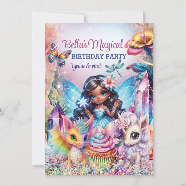 Invitación Cumpleaños Mágico de Hada Sirena (Anverso)