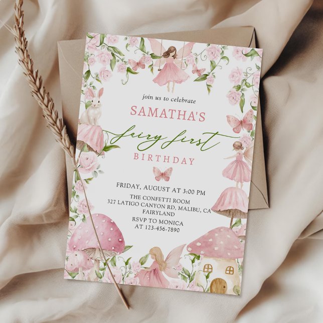Invitación Cumpleaños mágico de hadas del bosque rosa primero (Subido por el creador)