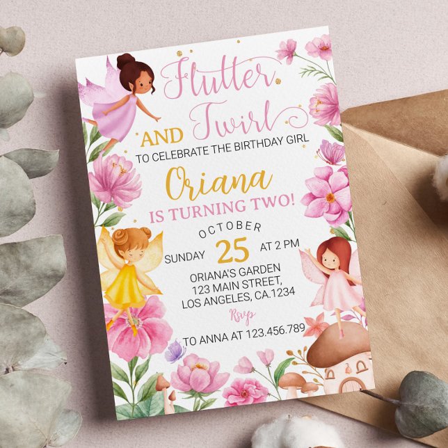 Invitación Cumpleaños mágico de hadas florales rosadas (Subido por el creador)
