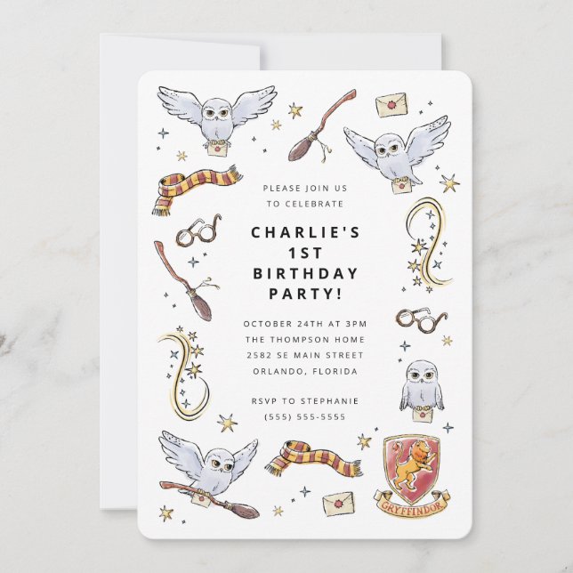 Invitación Cumpleaños Mágico de Hedwig la Hechicera (Anverso)