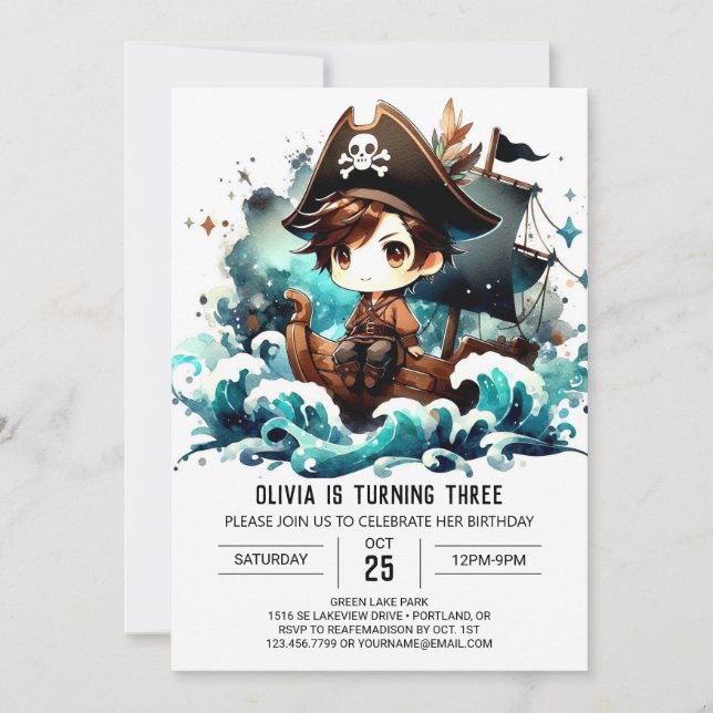 Invitación Cumpleaños mágico de la fantasía pirata (Anverso)