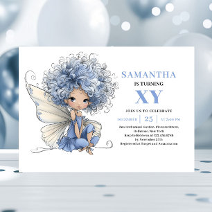 Invitación Cumpleaños mágico de la hada azul radiante niña 1e
