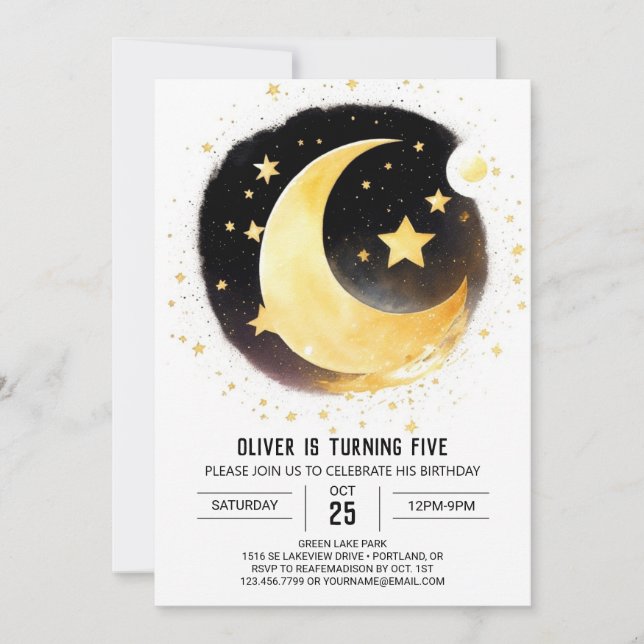 Invitación Cumpleaños mágico de la Luna y las Estrellas (Anverso)