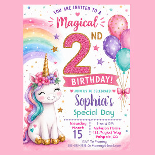 Invitación Cumpleaños mágico de la niña unicornio 2