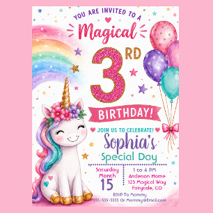 Invitación Cumpleaños mágico de la niña unicornio 3